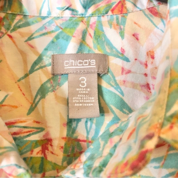 Chico’s bamboo Tropical Leaf Print button front shirt blue 3 Large - Picture 3 of 6